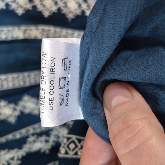 Embroidered Navy and White Sleeveless Shirt Dress | Size XL - Picture 7 of 7